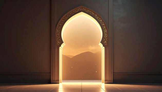 Aesthetic Mosque Interior with Elegant Islamic Architecture