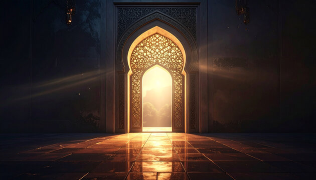 Aesthetic Mosque Interior with Elegant Islamic Architecture