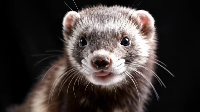 Close-up Portrait of a Ferret with Dark Background.