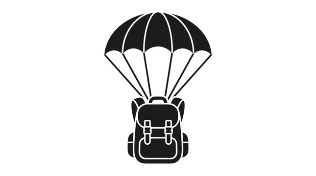 Backpack parachute icon, adventure travel concept, extreme sports silhouette