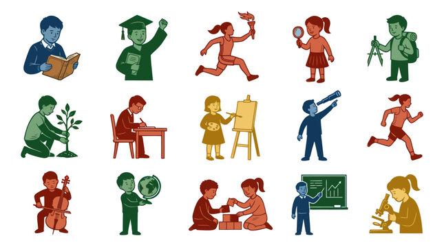 Children Icons: Education, Sports, Arts, Science, Music, Exploration