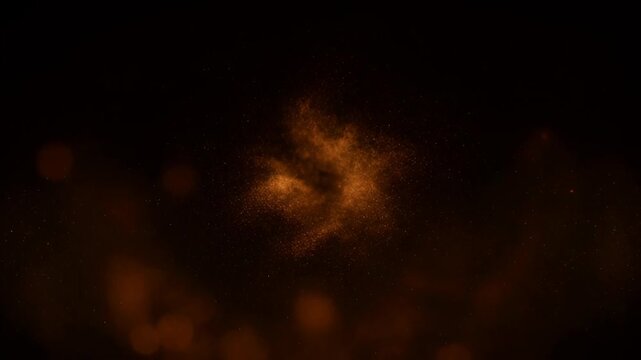 Abstract orange particle background animation with glowing dust and dark space mood, orange particle cloud dark background with glowing dust and soft blur, abstract orange dust cloud dark background