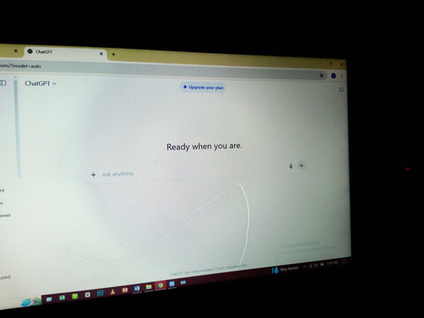 Chatgpt website interface opened on computer in Google Chrome browser. New page with search bar for questions. Opening, launching of webpage, homepage. Kumasi, Ghana - August 19, 2025.