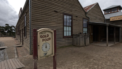 Historic Wooden Buildings and Gold Pour Signage in Ballarat © blueringmedia