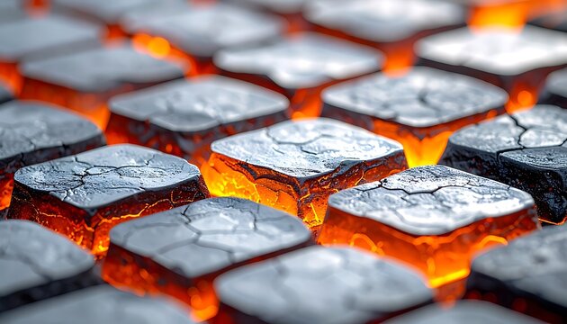 Cracked stone tiles with orange glow.