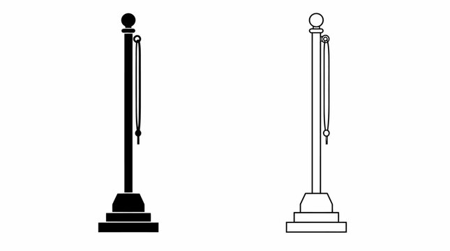Black and white indoor flag poles with stands, minimalist icons