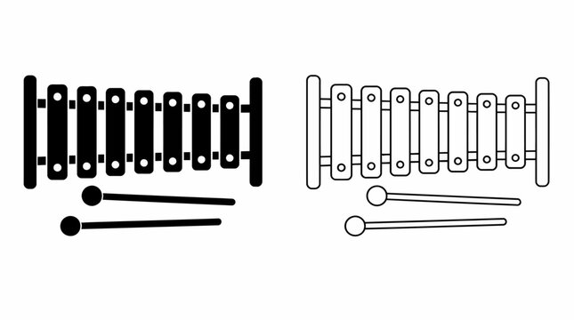 Xylophone and Mallets Vector Icons Set for Musical Education