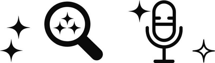 Artificial intelligence glyph icons featuring magic tools, sparkling interface elements, automation, and creative technology symbols in black style. © Golapi