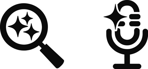 Artificial intelligence glyph icons featuring magic tools, sparkling interface elements, automation, and creative technology symbols in black style. © Golapi