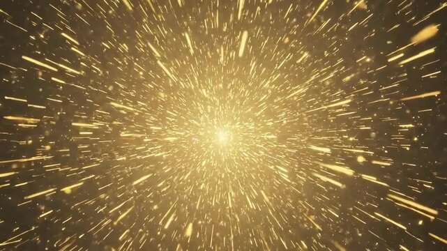 Abstract golden light rays exploding from a central bright glowing point