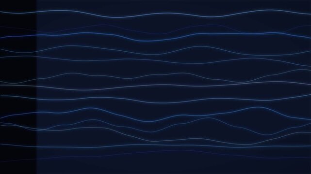 Professional modern blue glowing wavy lines flowing horizontally in a digital corporate data stream motion