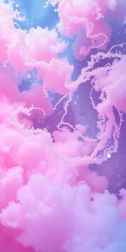 Fluffy clouds of pastel pink and blue glitter swirl together in a whimsical dance, dance, ||pink