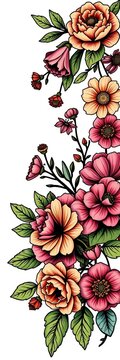 Vintage floral wreath outline on white background, distressed, refined.