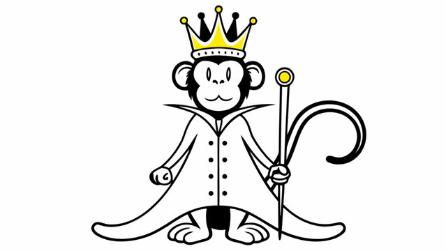 Monkey king vector illustration featuring a majestic primate character with royal crown, perfect for mascot, branding, and fantasy designs.