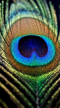 Close-up Macro Shot of a Vibrant Peacock Feather Eye.