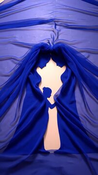 Silhouette Family Love Abstract Blue Fabric Art.