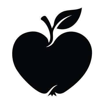 Stylized apple heart shape silhouette with leaf for healthy lifestyle and organic farming.