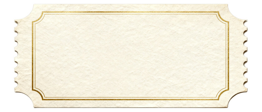 Blank Vintage Ticket Template with Gold Border and Textured Paper Effect for Event Invitations or Admission Passes