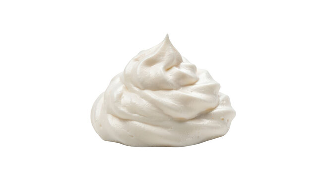 A conical, piped dollop of thick white whipped cream or cosmetic mousse, featuring soft ridges and a pointed on a white background