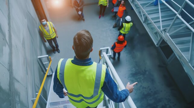 Worker managing a busy construction site.