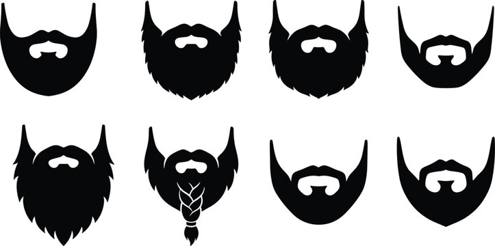 Beard Styles Silhouette Icons Collection with Mustache Goatee Full Beard Hipster Facial Hair Vector Set