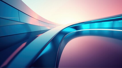 Fototapeta premium Futuristic tunnel view. Bright light source draws eye forward. Smooth curves, metallic surfaces create dynamic perspective. Vivid colors dominate scene.