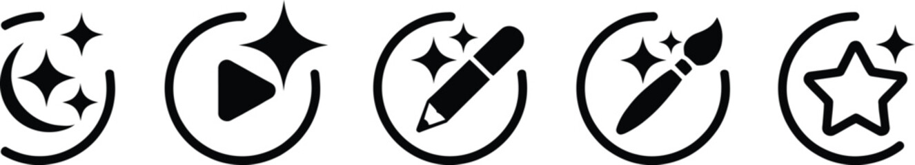 AI magic tool icons featuring creative sparkles, smart editing, digital content generation, and modern interface symbols. © Golapi