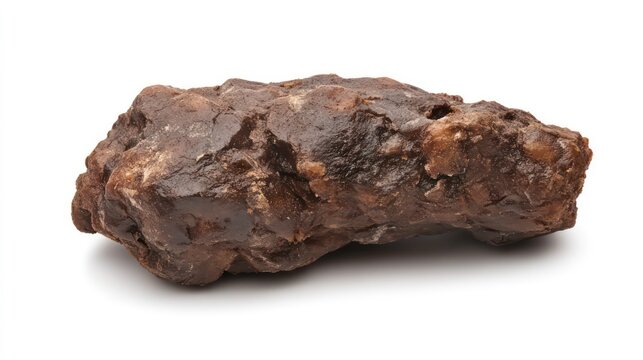 Close up of dark brown rock or poop on white background. Possible use educational purposes