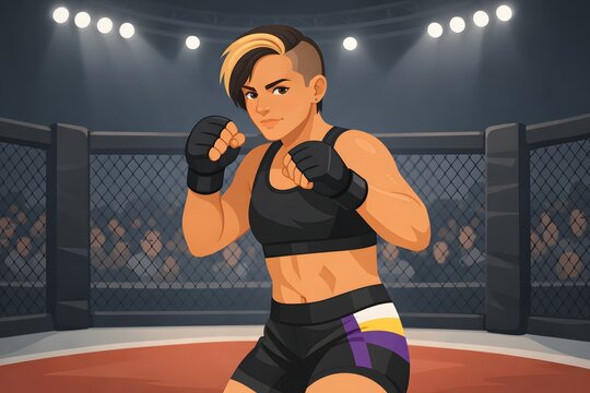 Non-Binary Person Training in Mixed Martial Arts Gym | Inclusive MMA Athlete Sparring and Fitness Concept
