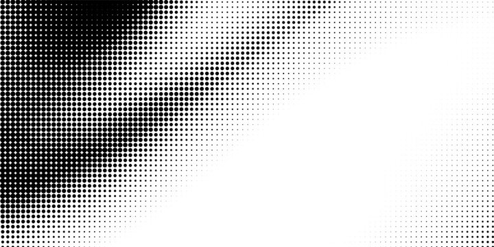 Grunge halftone corner gradient. Distress fading grit noise background. Retro pixel backdrop texture. Black and white sand wallpaper. Vector textured gritty surface. Anime or manga style comic overlay