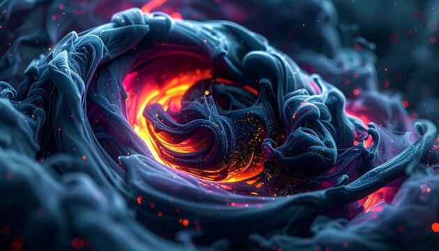 Dragon swallowing fiery flames in darkness.