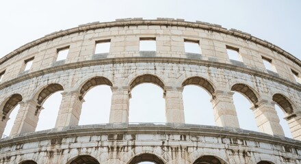 Obraz premium Ancient Roman Amphitheater , Low Angle View of Historic Stone Arches and Architecture