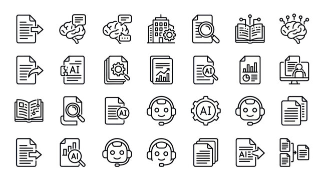 AI document analysis and natural language processing icons.