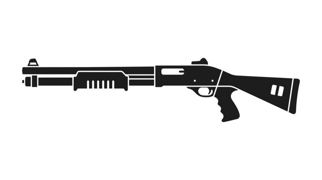 Black Shotgun Silhouette Icon, Military Weapon, Firearm Vector
