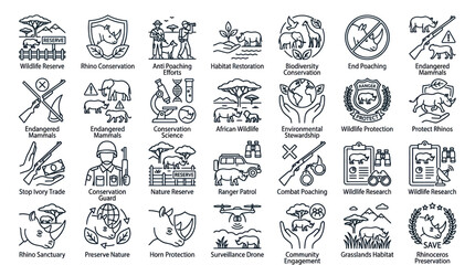 Wildlife protection and anti-poaching badge icons. © muhammad