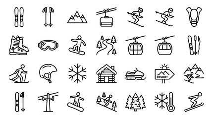 Winter sports and skiing equipment outline icon set © muhammad