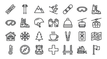 Winter sports and skiing vacation vector line icons. © muhammad