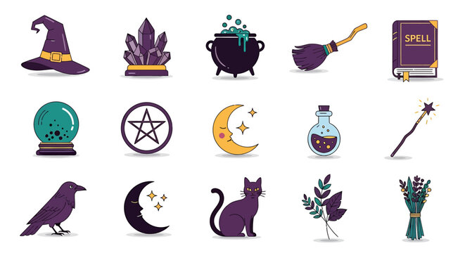 Various magical items and symbols arranged on a surface