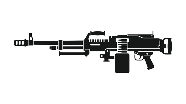 Black silhouette of a heavy machine gun on a white background