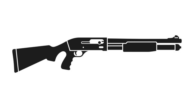 Black Silhouette of a Pump-Action Shotgun on White Background