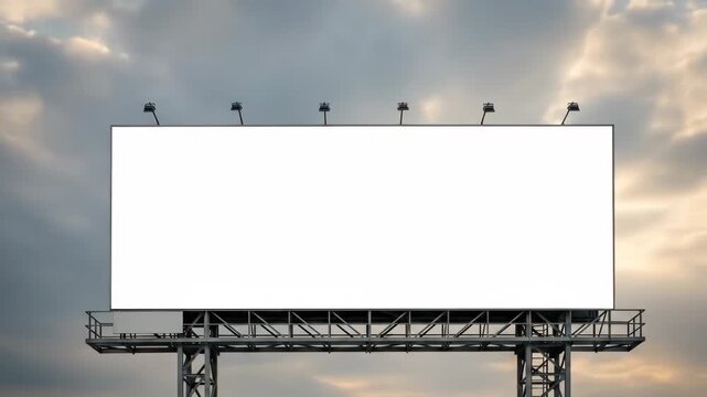 Large blank billboard template against a dramatic cloudy twilight sky background