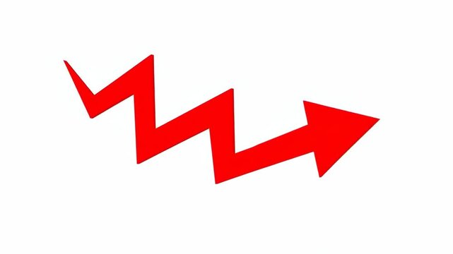 A red jagged line arrow pointing downwards to symbolize a financial decline
