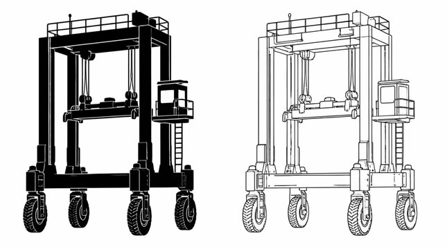 Straddle Carrier Industrial Crane Vector Icon Set