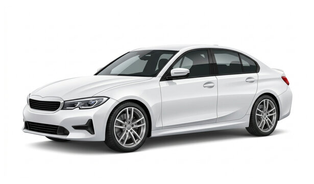 Modern White Passenger Car 3D Realistic Vector Illustration Isolated on White