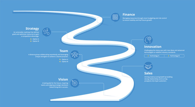 6 Steps Modern milestone diagram with road journey concept, presentation vector infographic.