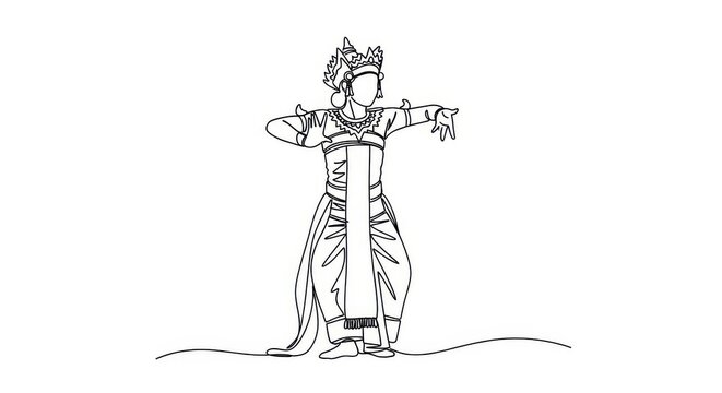 Continuous Line Drawing of a Traditional Balinese Dancer in Elegant Pose, Minimalist Indonesian Culture Vector Illustration