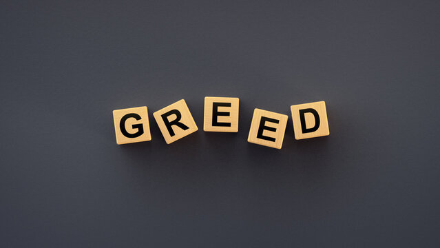 Greed Word Spelled with Wooden Letter Blocks 3D render