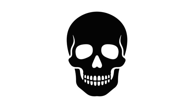 Black Skull Silhouette Isolated on White Background, Danger Symbol