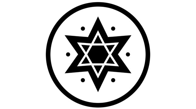 Black Star of David Symbol in Circle with Dots - Jewish Religious Icon