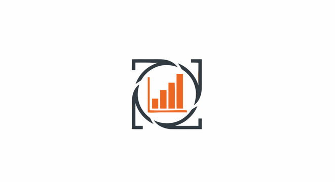 Camera shutter logo icon with rising business growth bar chart inside isolated on white background.